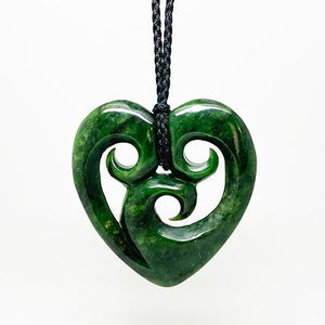 Large 6.5cm Greenstone Heart Necklace with Three Koru - ShopNZ