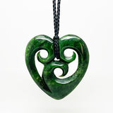 Large 6.5cm Greenstone Heart Necklace with Three Koru - ShopNZ