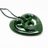 Genuine NZ Greenstone Heart Necklace with Three Koru