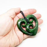 Large 6.5cm Greenstone Heart Necklace with Three Koru - ShopNZ