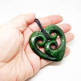 Large 6.5cm Greenstone Heart Necklace with Three Koru