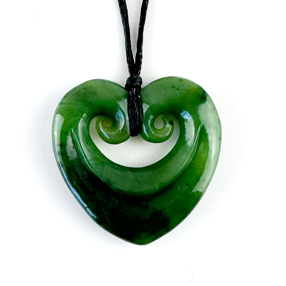 Genuine NZ Greenstone 4cm Heart Necklace with Two Koru