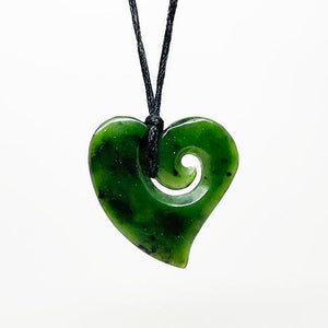 Genuine NZ Greenstone Curved Heart Necklace with Inner Koru - ShopNZ