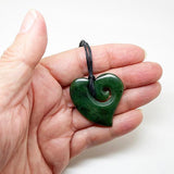 Genuine NZ Greenstone Curved Heart Necklace with Inner Koru - ShopNZ