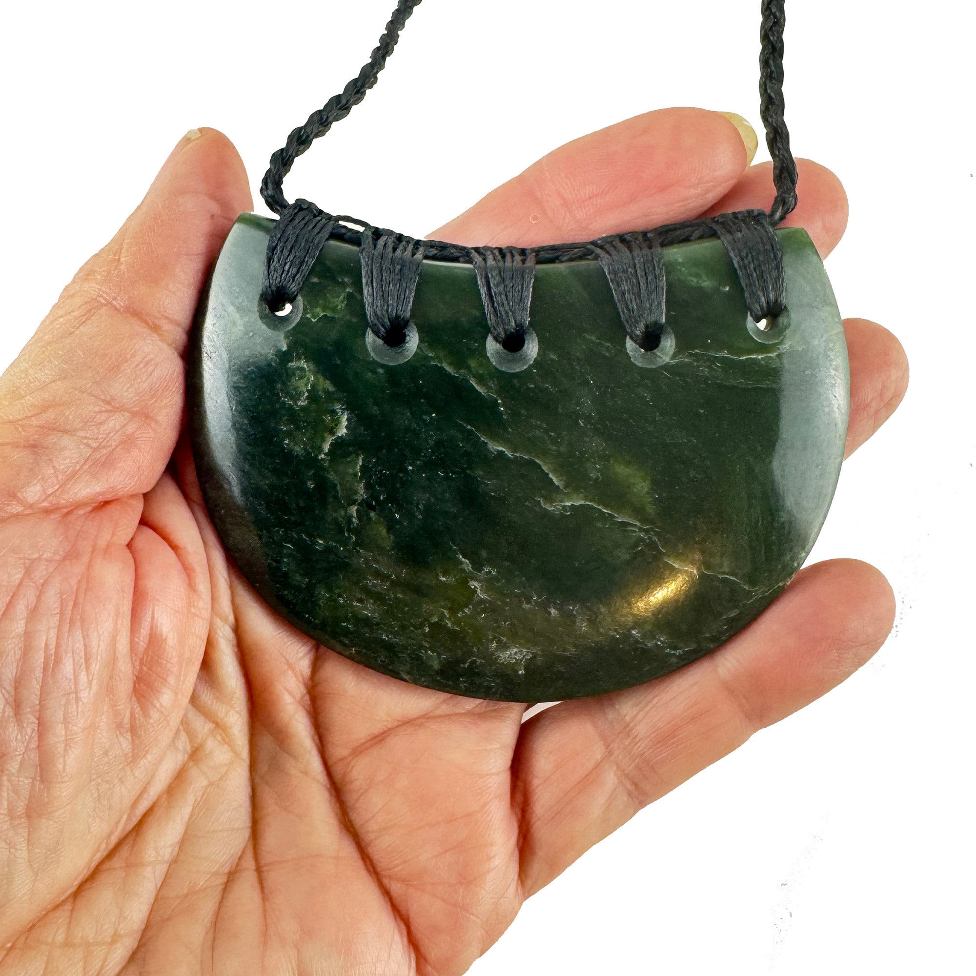Beautiful Genuine NZ Greenstone Breastplate Māori Kōuma Necklace