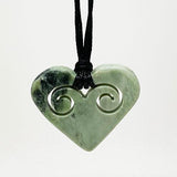 Genuine NZ Greenstone Heart Necklace with Two Inner Koru