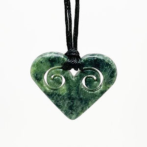 Genuine NZ Greenstone Heart Necklace with Two Inner Koru - ShopNZ