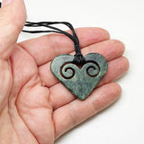 Genuine NZ Greenstone Heart Necklace with Two Inner Koru - ShopNZ