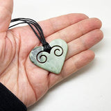 Genuine NZ Greenstone Heart Necklace with Two Inner Koru - ShopNZ