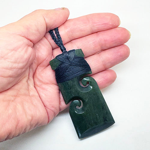 Genuine NZ Greenstone Toki Necklace with Koru