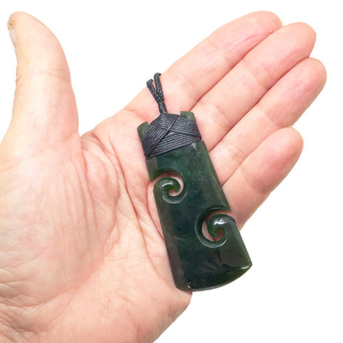 Genuine NZ Greenstone Toki Necklace with Two Cutout Koru