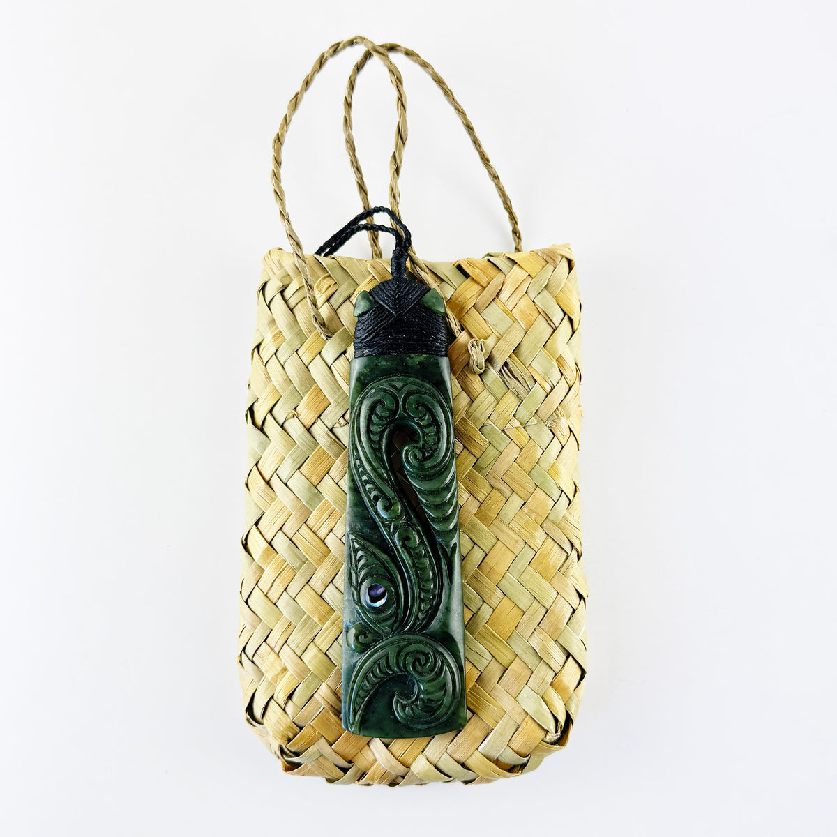 Stunning Surface Carved Genuine NZ Greenstone 13cm Toki Necklace