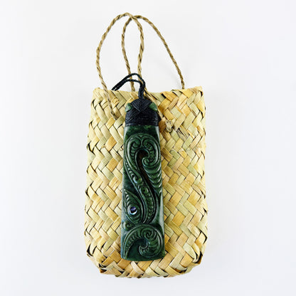 Stunning Surface Carved Genuine NZ Greenstone 13cm Toki Necklace