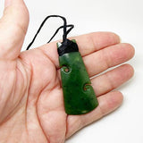 Genuine NZ Greenstone Toki Necklace with Koru and Carving - ShopNZ