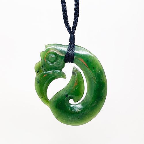 Genuine NZ Greenstone Maori Manaia Necklace with Fish Hook Tail