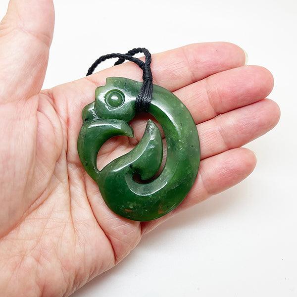 Genuine NZ Greenstone Maori Manaia Necklace with Fish Hook Tail