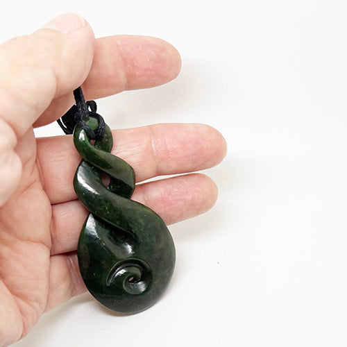 Genuine NZ Greenstone 7cm Twist with Koru Necklace