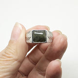 Large Sterling Silver Ring with Koru and Square Pounamu