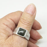 Large Sterling Silver Ring with Koru and Square Pounamu