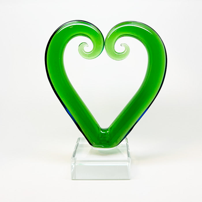 Green Glass Maori Koru Heart Ornament or Trophy ShopNZ