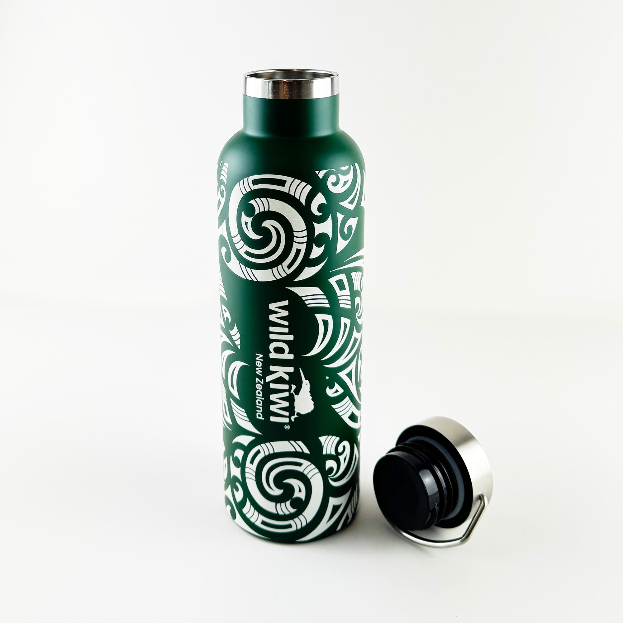 Stunning Forest Green and White Embossed Māori Print Insulated Bottle