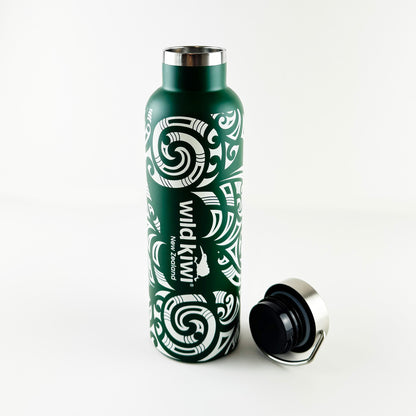 Stunning Forest Green and White Embossed Māori Print Insulated Bottle