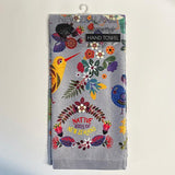 Pretty Slate Grey NZ Birds and Flowers Hand Towel