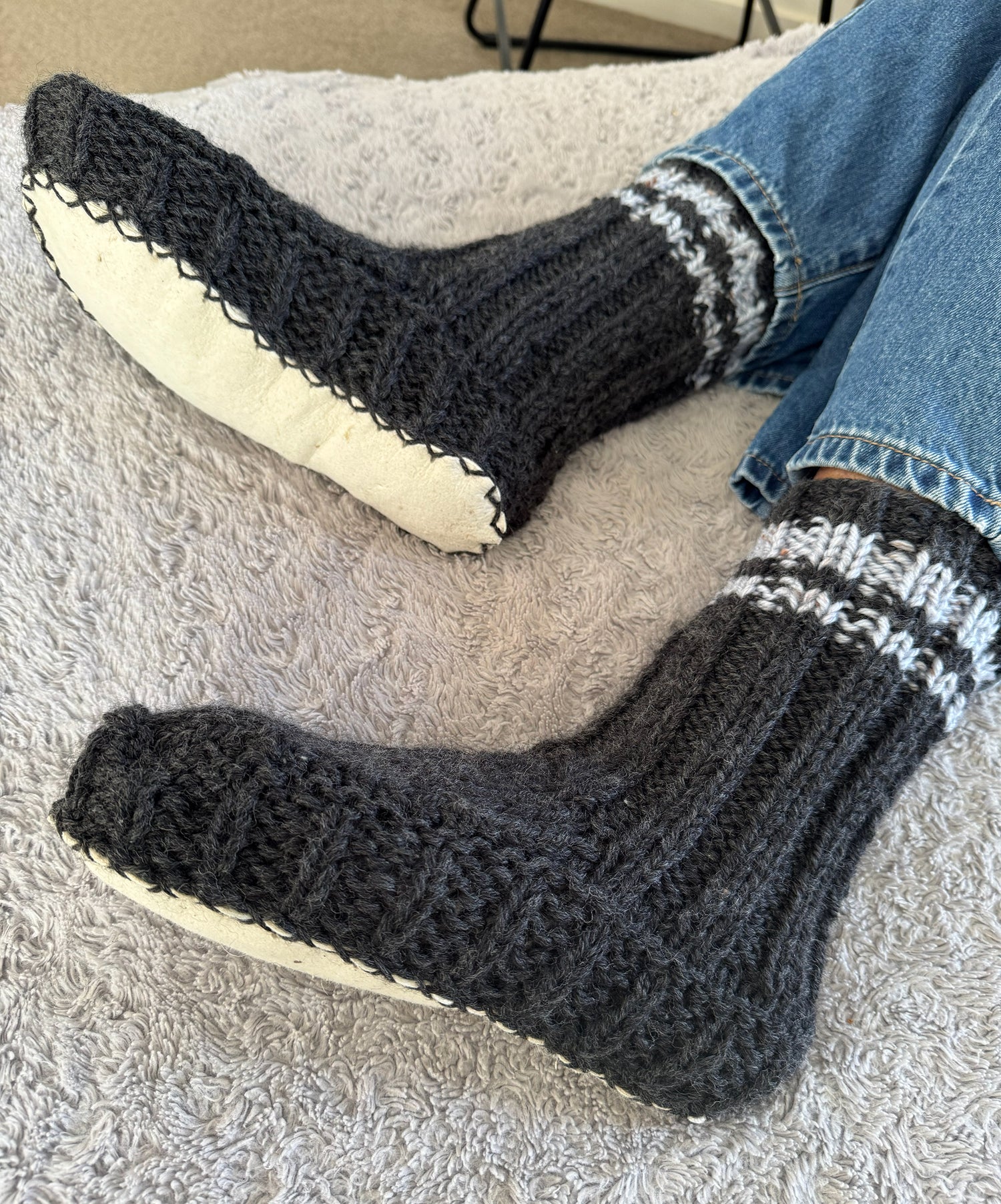 Grey NZ Slipper Socks with Sheepskin Sole - Warm and Comfy