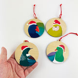 Pack of 4 NZ Native Bird Christmas Ornaments - Tui, Takahe, Kakapo, Kereru