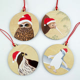 Cute Pack of 4 NZ Birds Xmas Ornaments - Kiwi, Penguin, Owl, Falcon