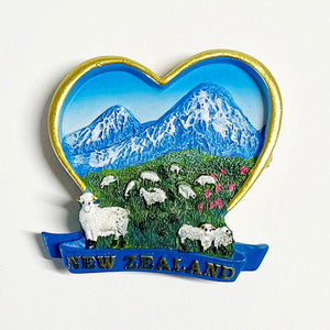 New Zealand Heart Sheep and Mountains Magnet