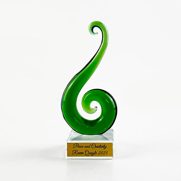 Green Glass Maori Koru Hook Ornament or Trophy