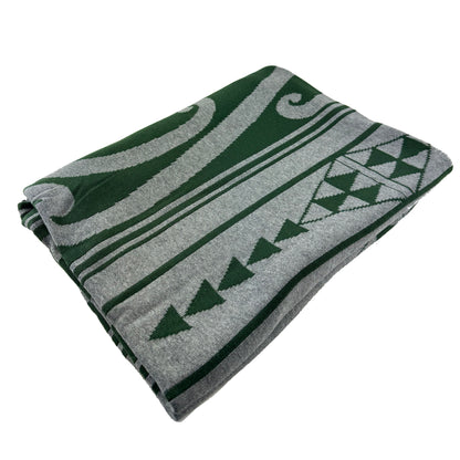 Maori Blanket Paraikete - Green and Grey Kotahitanga Throw