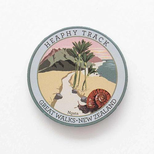 Heaphy Track NZ Great Walk and Ngata Snail Pinback Badge