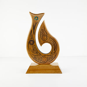 Matau Fish Hook Maori Wood Carving Pacific Rimu Trophy
