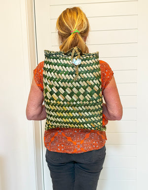 Maori Natural and Olive Flax Large Pikau Backpack