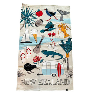 NZ Kiwiana Summer Icons Tea Towel - ShopNZ