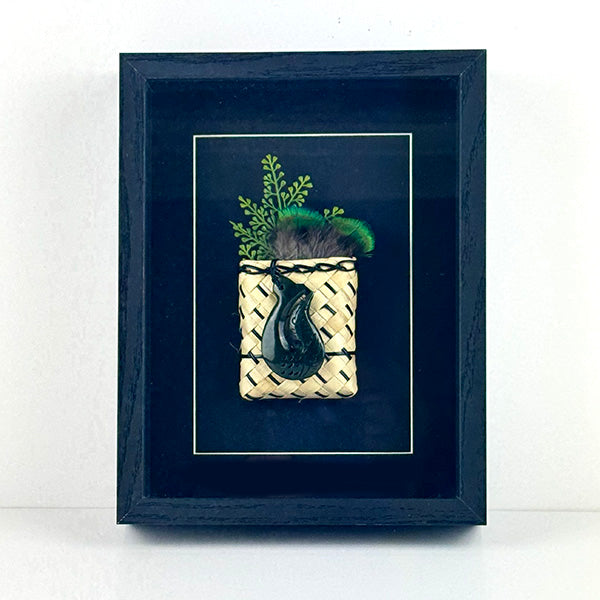 Genuine NZ Greenstone Textured Fish Hook Framed Wall Art