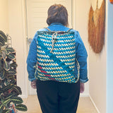 Teal Natural and Crimson Maori Flax Pikau Backpack