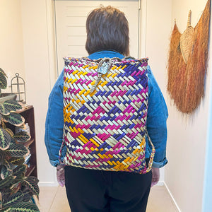 Multicoloured Maori Flax Kete Backpack Pikau