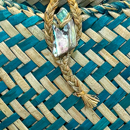 Teal and  Natural Maori Flax Kete Backpack