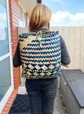 Teal Navy and Natural Maori Flax Backpack Pikau