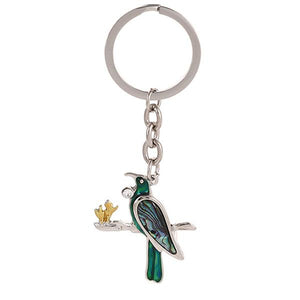 Pretty Paua Tui Bird Stainless Steel Keychain - ShopNZ