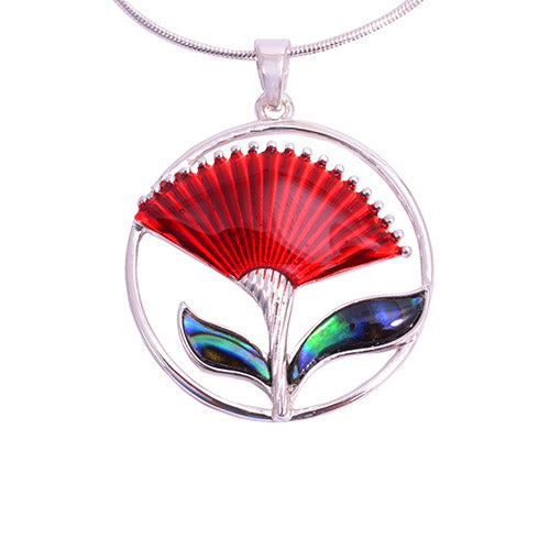 Pretty Silver and Paua Pohutukawa Necklace