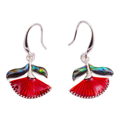 Pretty Silver and Paua Pohutukawa Earrings