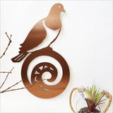 Brushed Copper Kereru Wood Pigeon on Koru Wall Art - ShopNZ