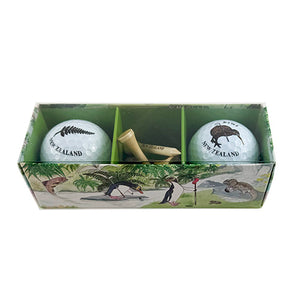Silver Fern and Kiwi Bird Set of 2 Golf Balls and Tees