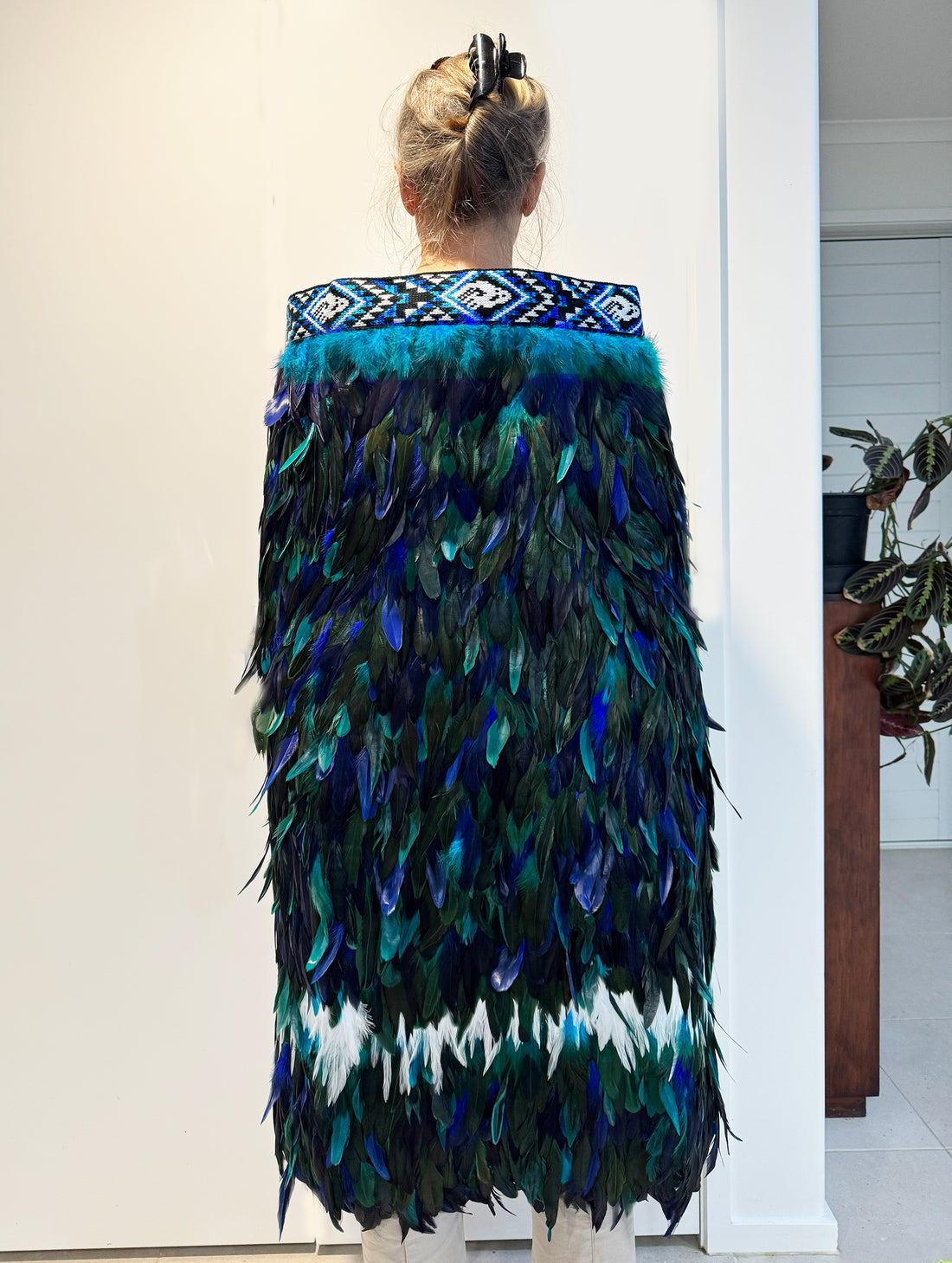 Ngāti Kahungunu Māori Paua Blue Full Length Korowai Cloak