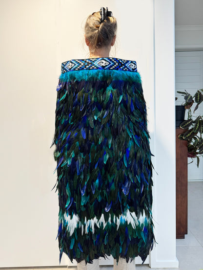 Ngāti Kahungunu Māori Paua Blue Full Length Korowai Cloak