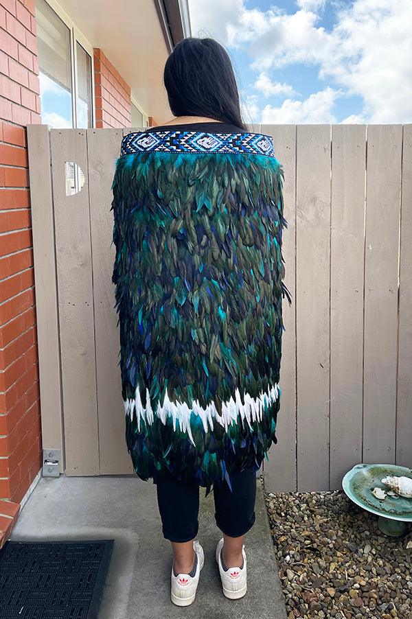 Ngāti Kahungunu Māori Paua Blue Full Length Korowai Cloak